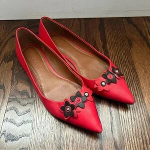 Coach Flat With Floral Applique Tea Rose Red FG1862 Women’s Size 8.5 B Slip On